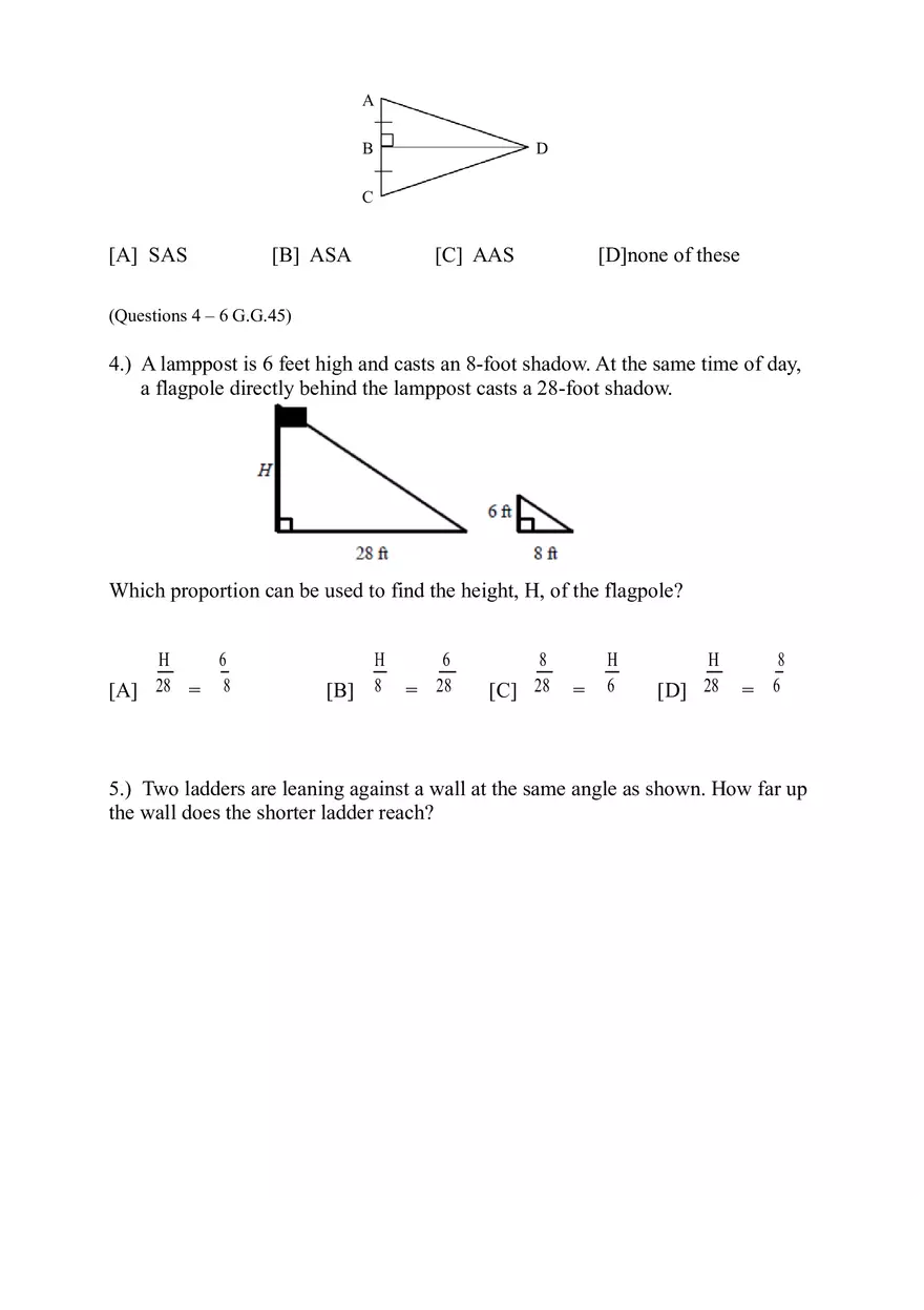 Geometry Pre-test Quiz Plan for Similar Triangles 1 - Page 2