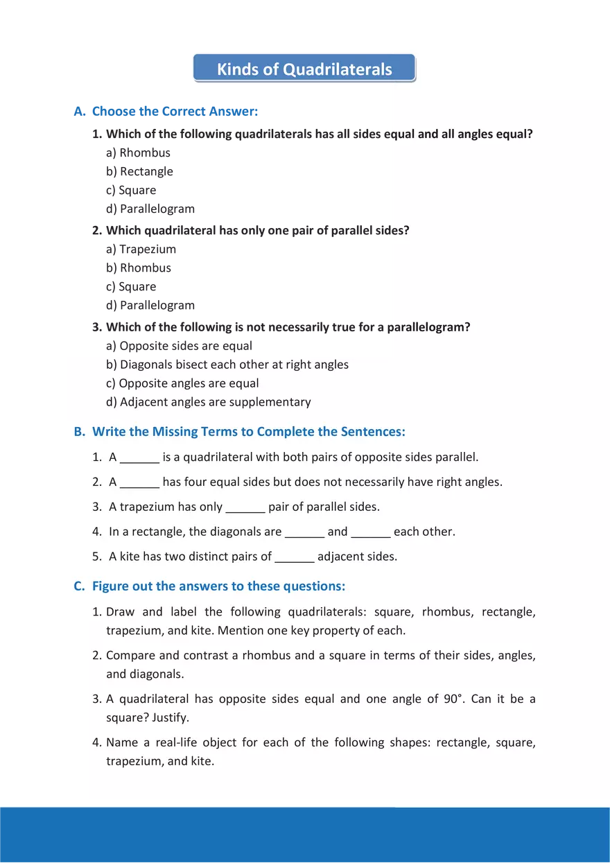 Kinds of Quadrilaterals - Page 1
