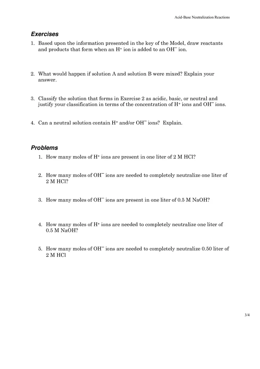 Acid – Base Neutralization Reactions - Page 3