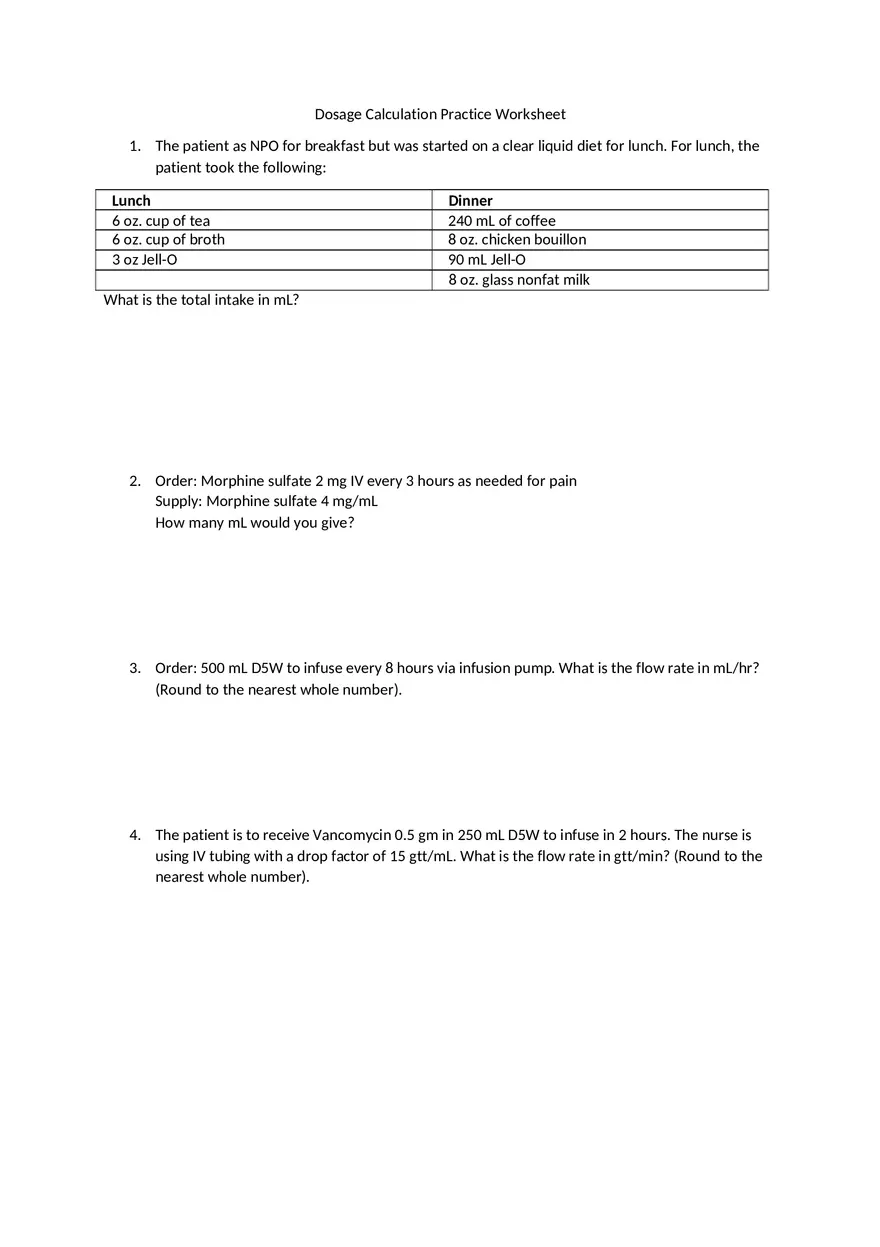 Dosage Calculation Practice - Page 1