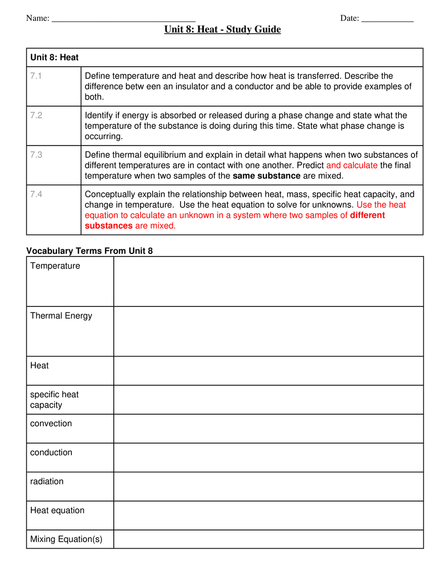 Unit 8 Heat - Study Guide - Page 1