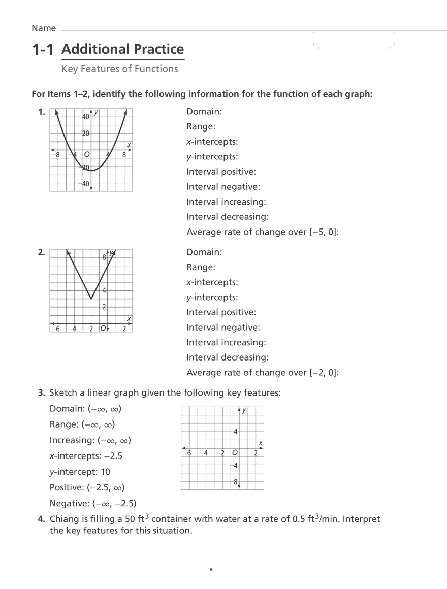 Algebra 1-1 Additional Practice - Page 1