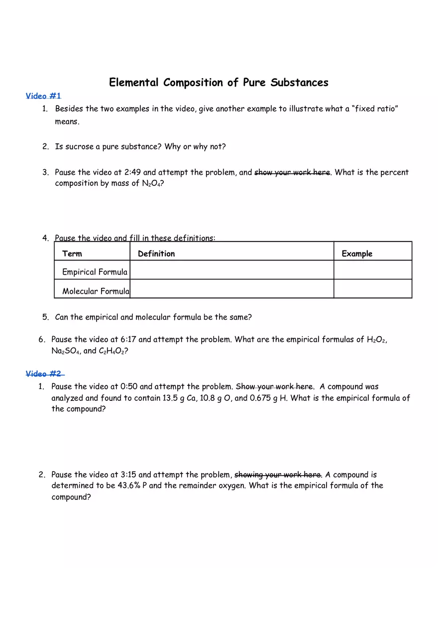 Elemental Composition of Pure Substances - Page 1