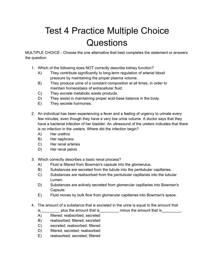 Which of the Following Does Not Correctly Describe Kidney Function - Page 1
