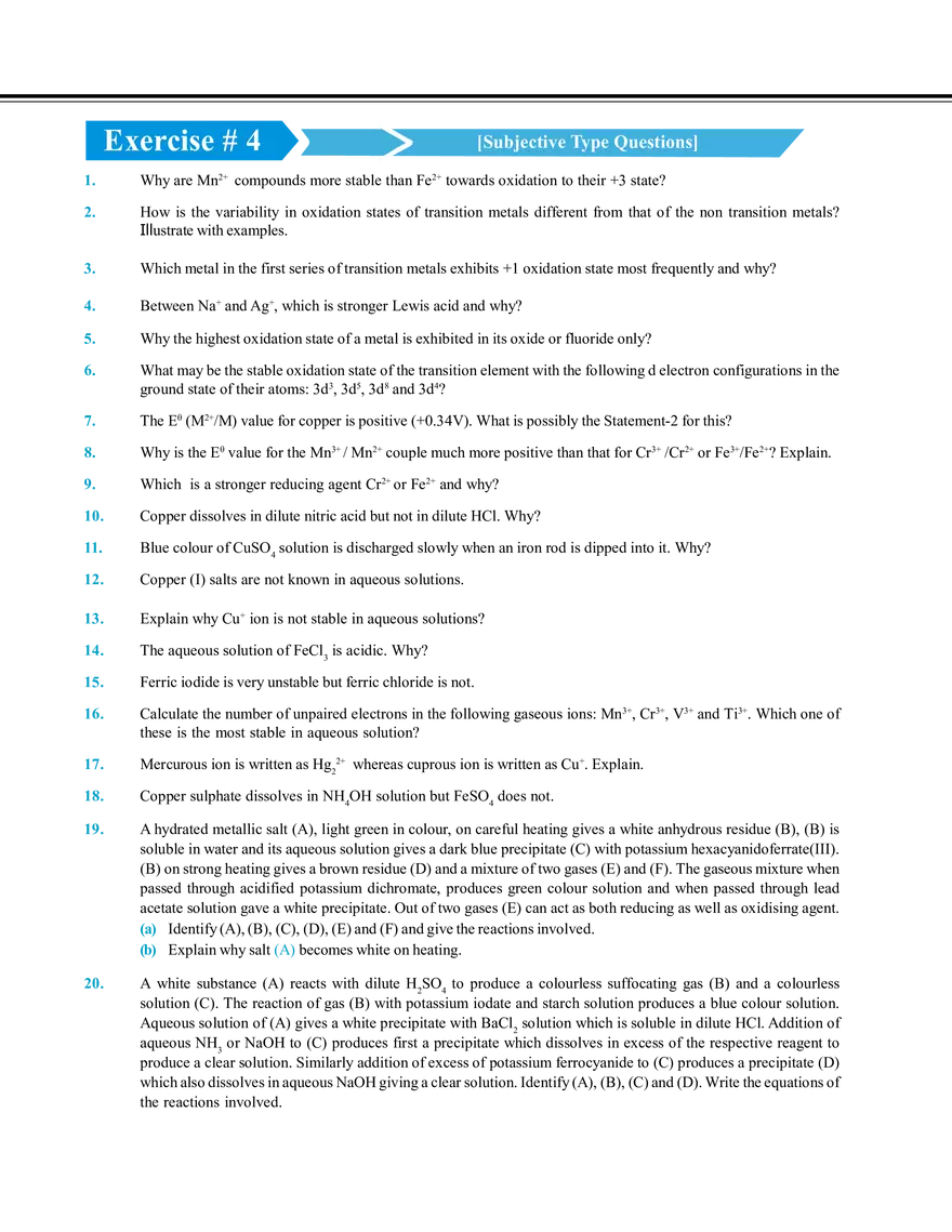 Transition Elements Exercise # 4 - Page 1