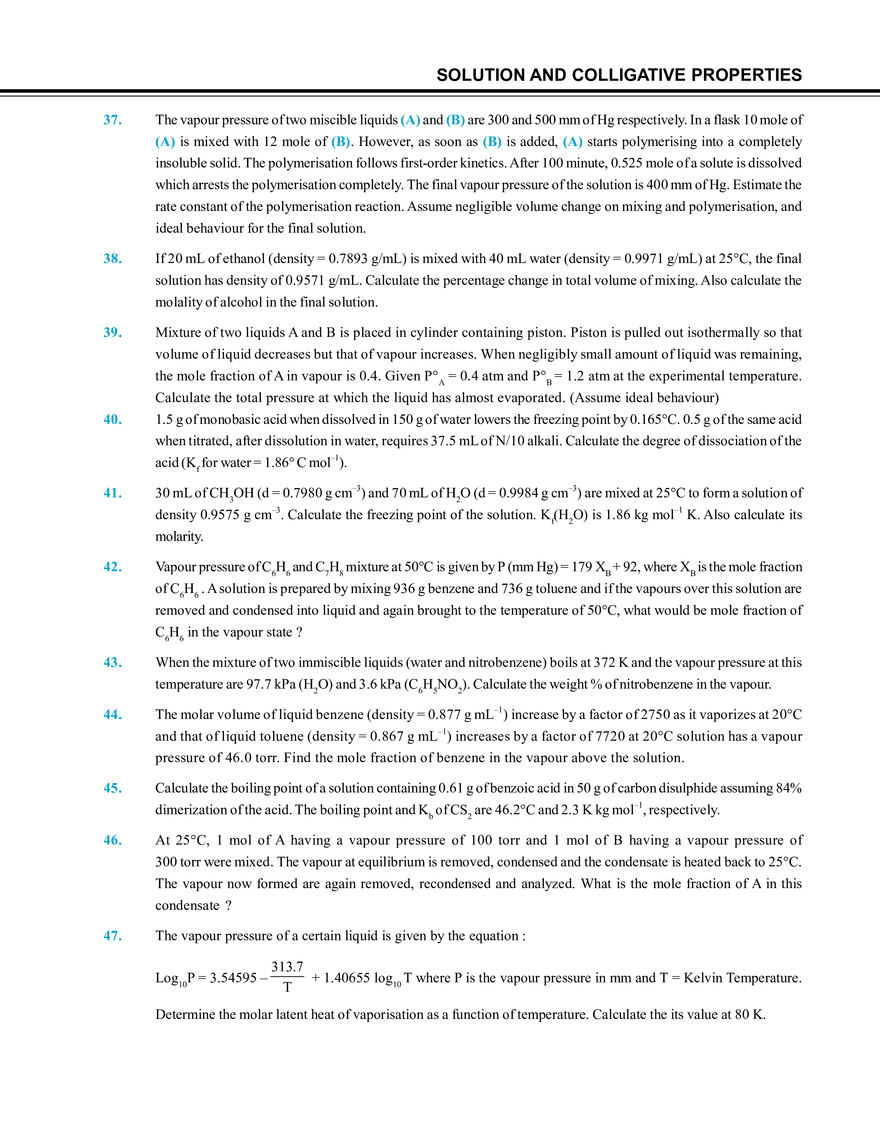 Solution and Colligative Properties Exercise # 4 - Page 4