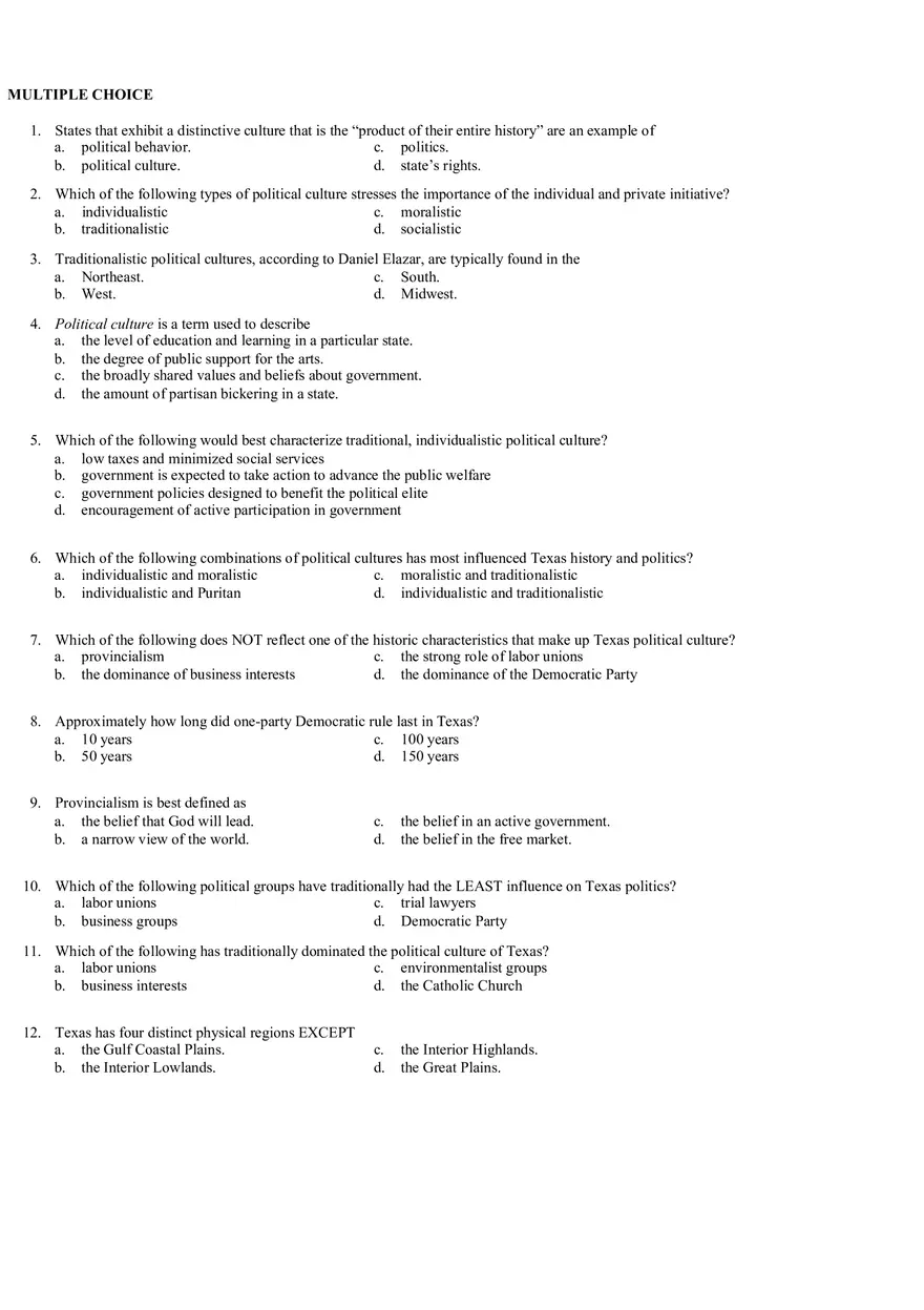 Review Questions Mid Term - Politology Pt1 - Page 1