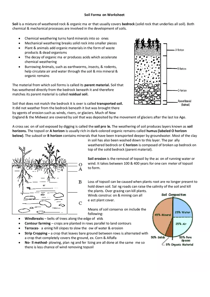 Soil Formation Worksheet - Page 1