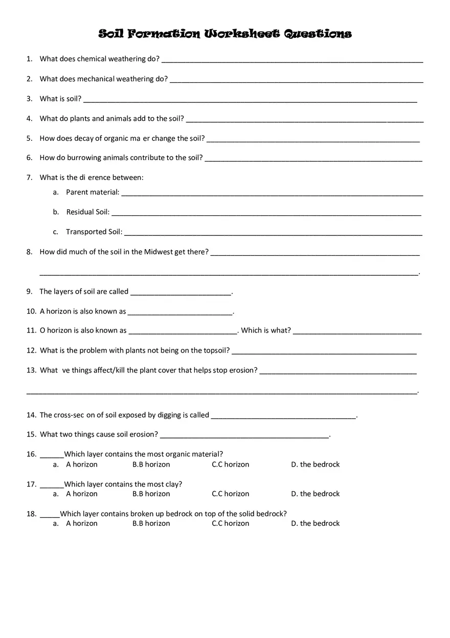 Soil Formation Worksheet - Page 2