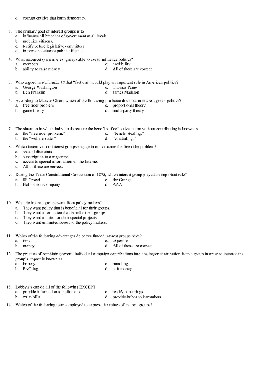 Review Questions Mid Term - Politology Pt2 - Page 11