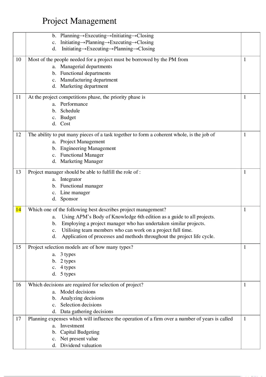 Practice Question of Project Management Set 1 - Page 2