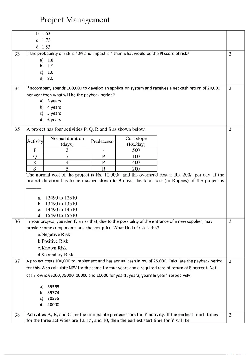 Practice Question of Project Management Set 1 - Page 5