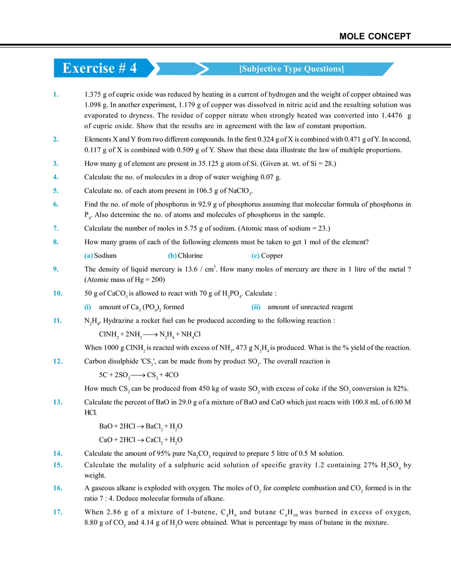 Mole Concept Exercise # 4 - Page 1