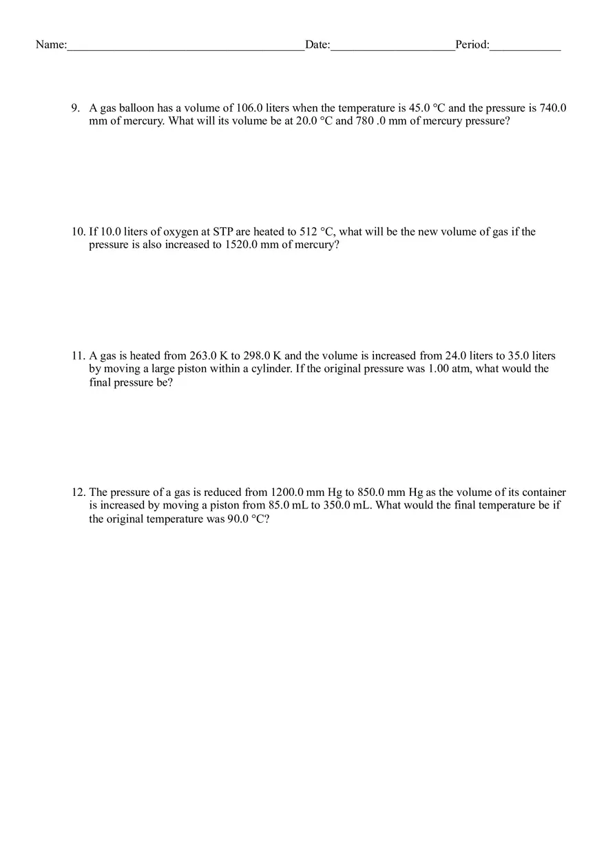 Gas Laws Worksheet 2  Boyle, Charles, and Combined Gas Law - Page 3