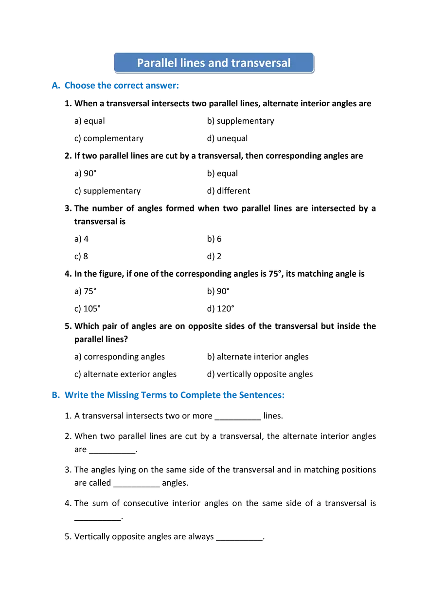Parallel Lines and Transversal - Page 1