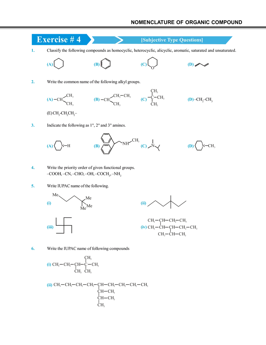 Nomenclature of Organic Compound Exercise # 4 - Page 1