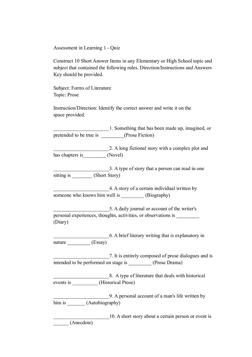 Sample Identification Questions - Assessment in Learning - Page 1