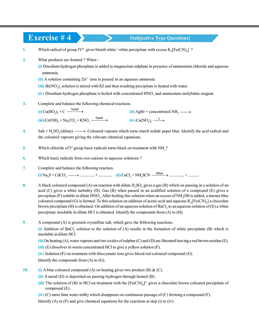 Salt Analysis and Qualitative Analysis  Exercise # 4 - Page 1