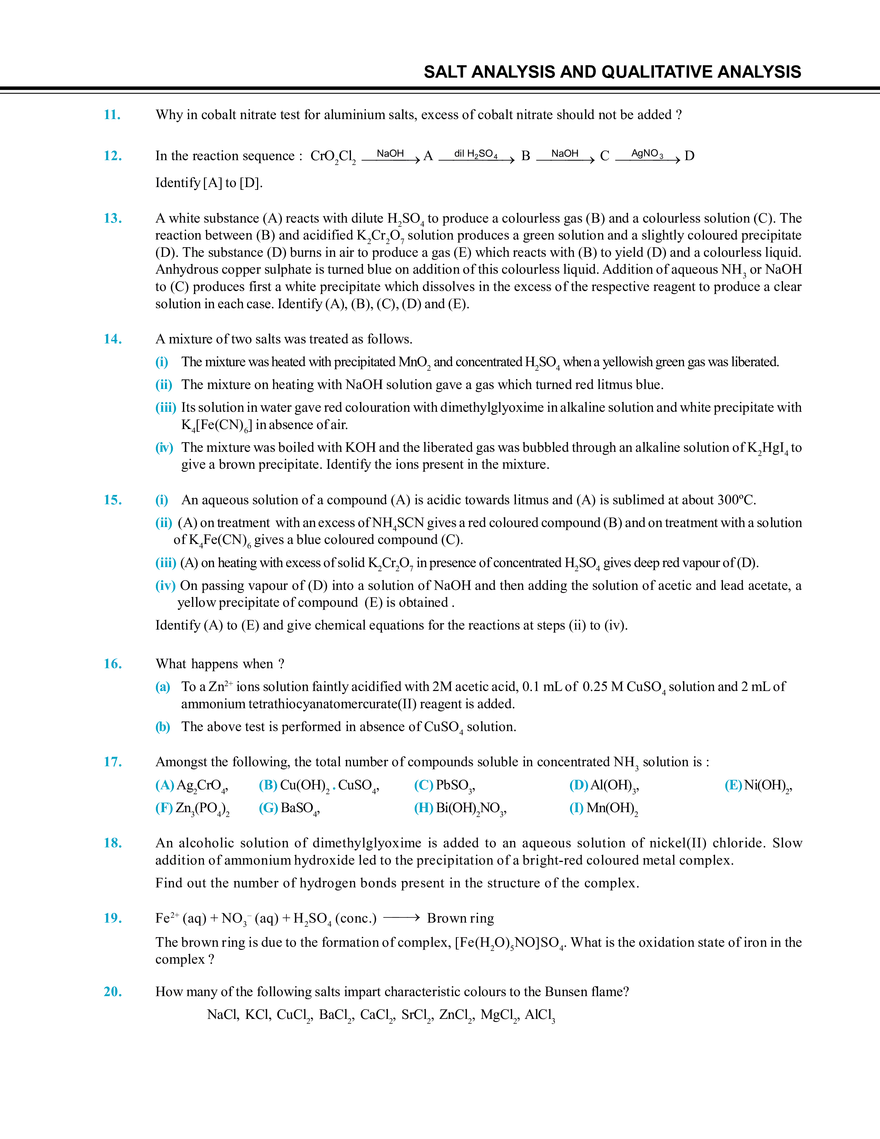 Salt Analysis and Qualitative Analysis  Exercise # 4 - Page 2