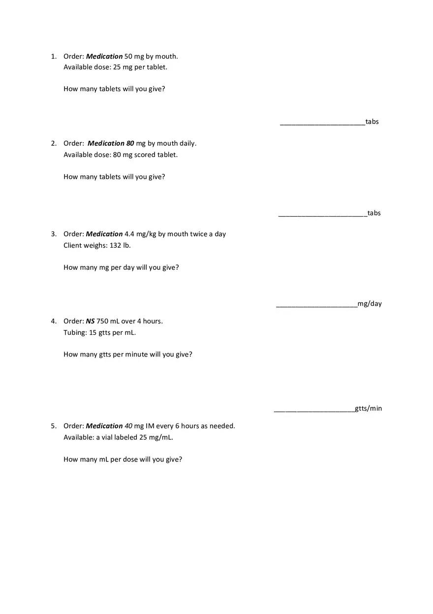 Foundation Dosage Calculation Practice Exam - Page 1