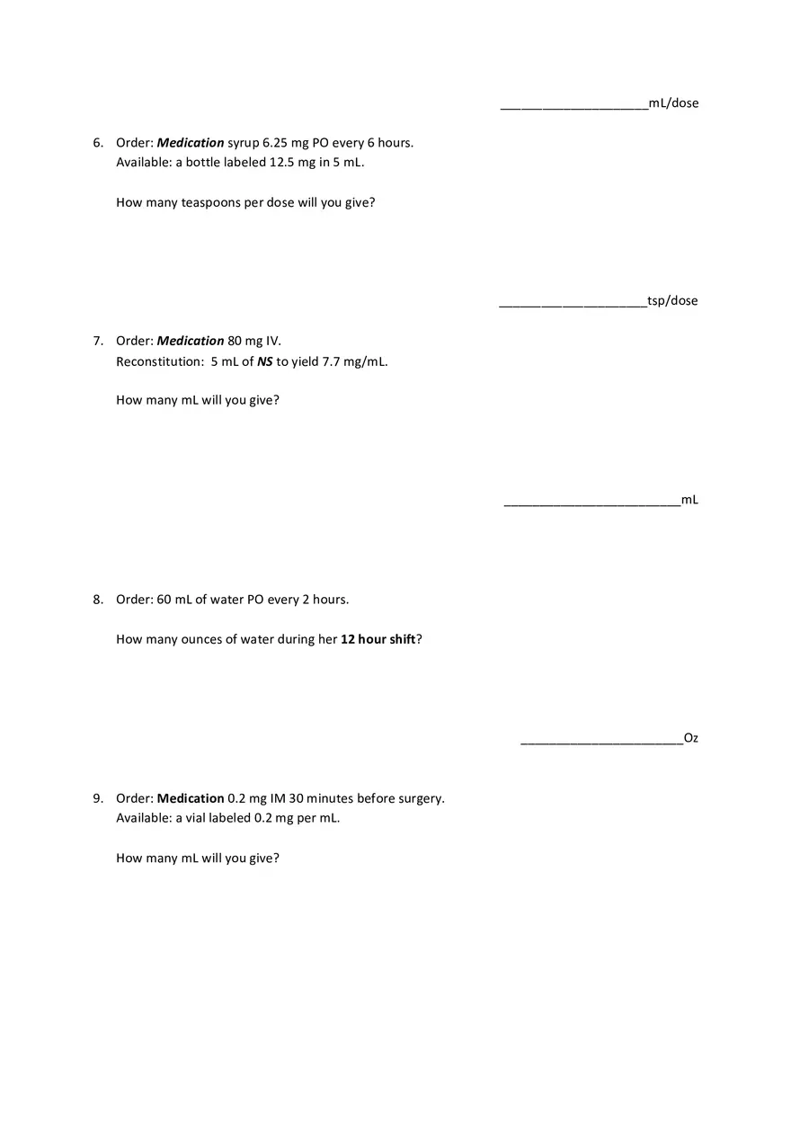 Foundation Dosage Calculation Practice Exam - Page 2