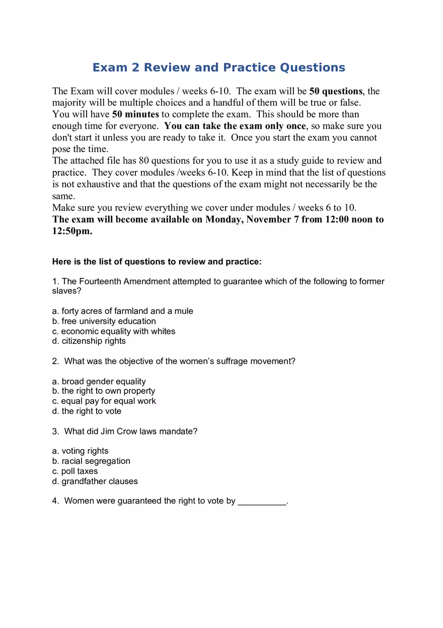 Exam 2 Review and Practice Questions - Page 1