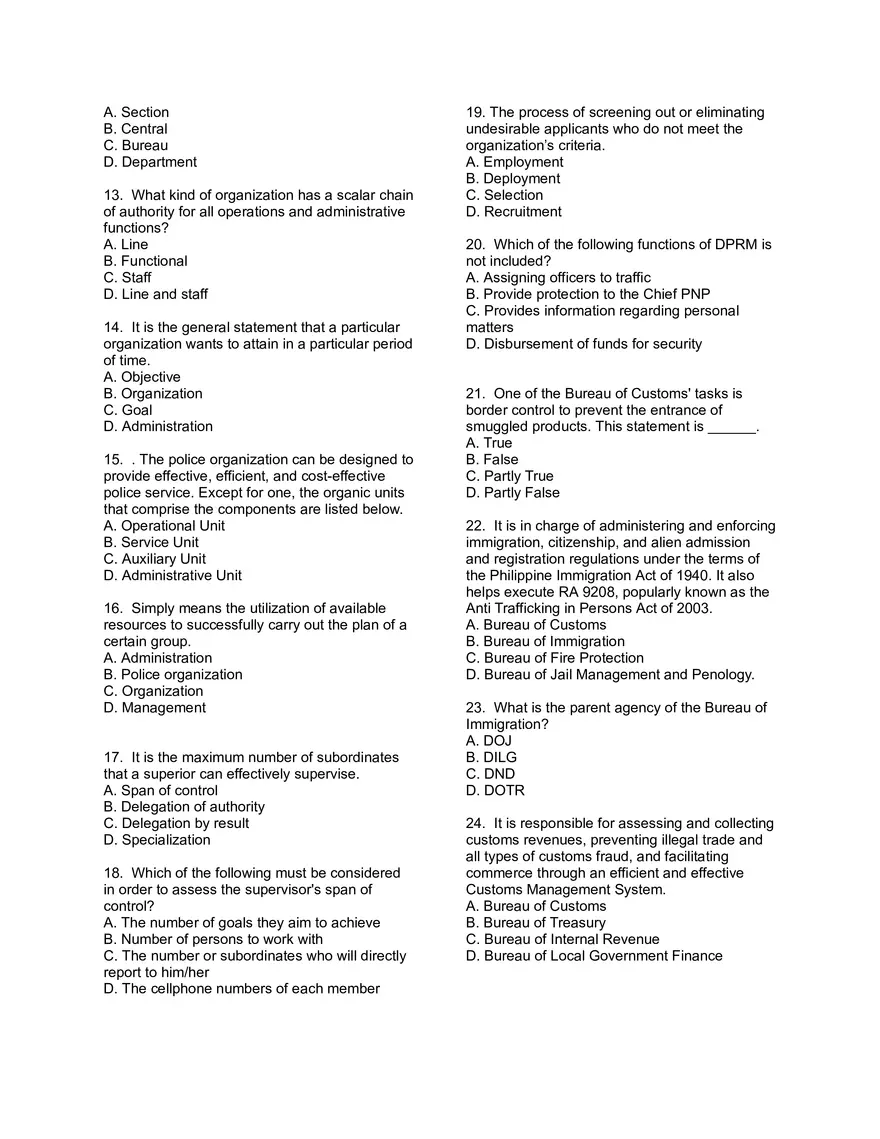 Quiz 1- Law Enforcement Organization and Administration - Page 2