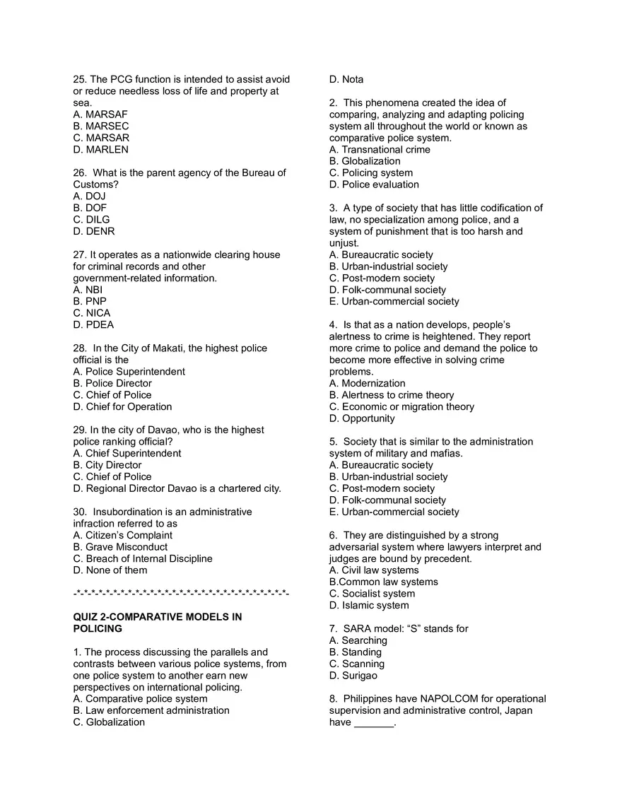 Quiz 1- Law Enforcement Organization and Administration - Page 3
