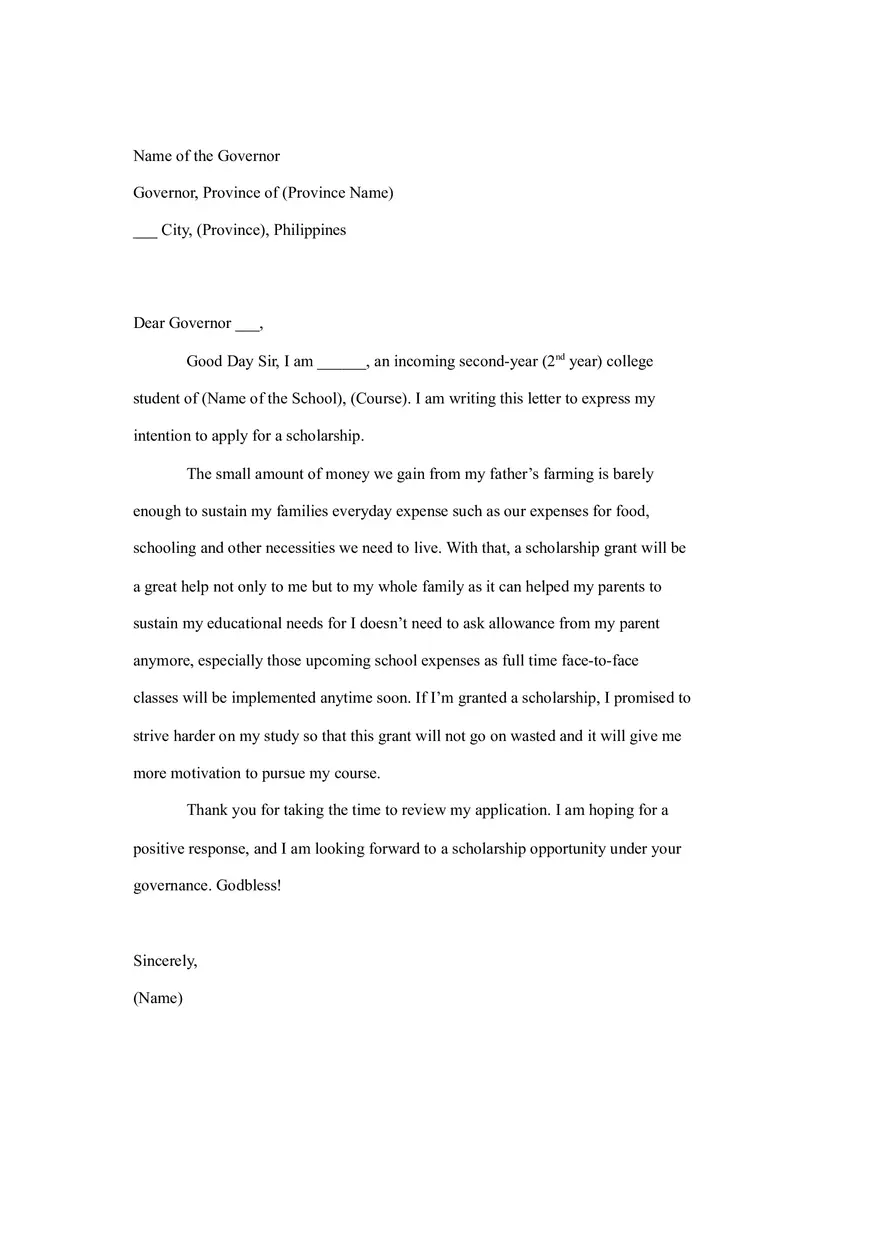Example of Application Letter Addressed to Governor - Page 1