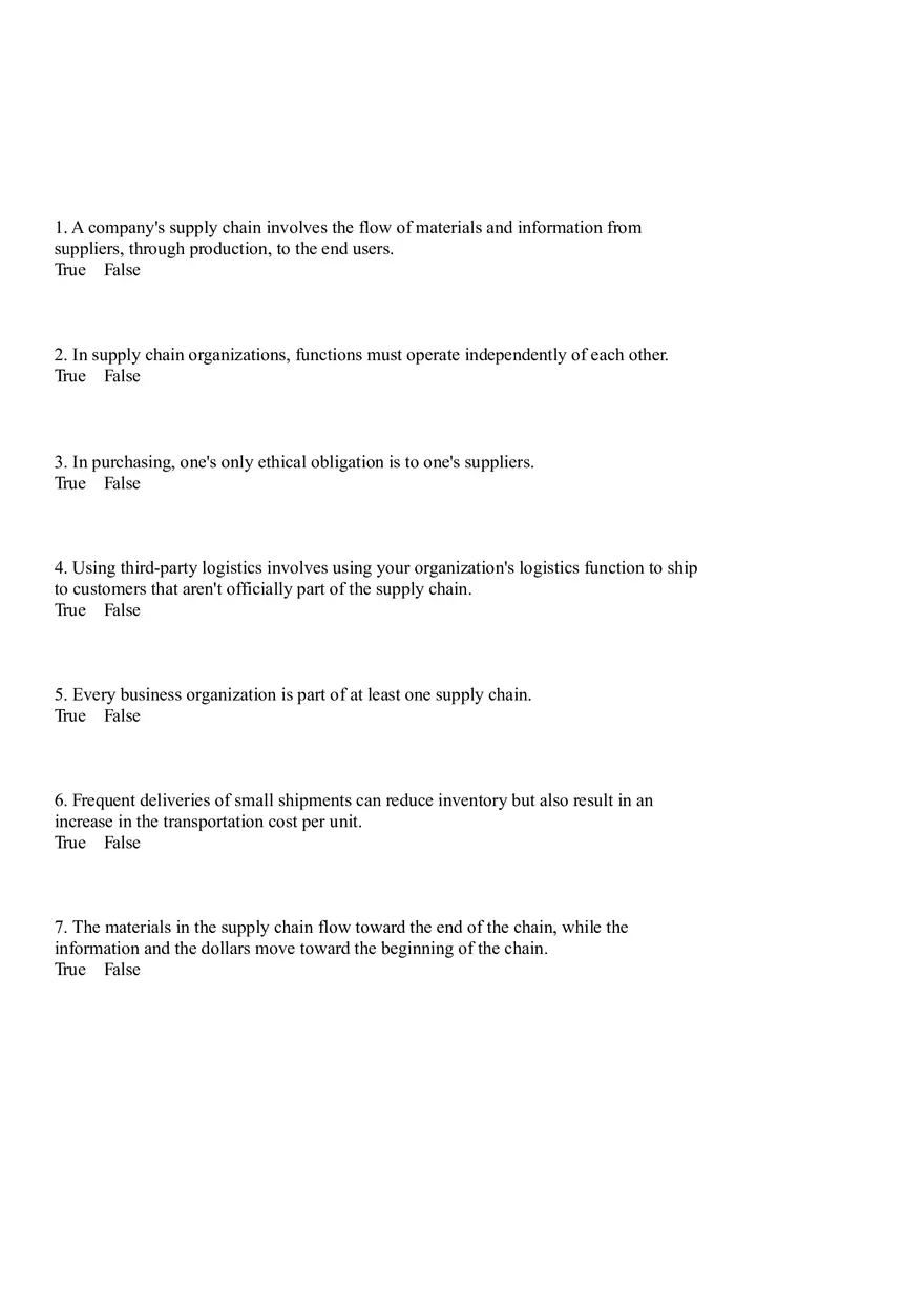 Industrial Engineering Supply Chain Management Questions - Page 1