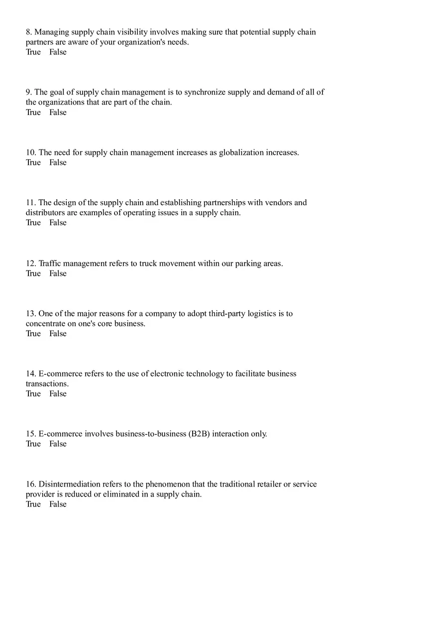 Industrial Engineering Supply Chain Management Questions - Page 2