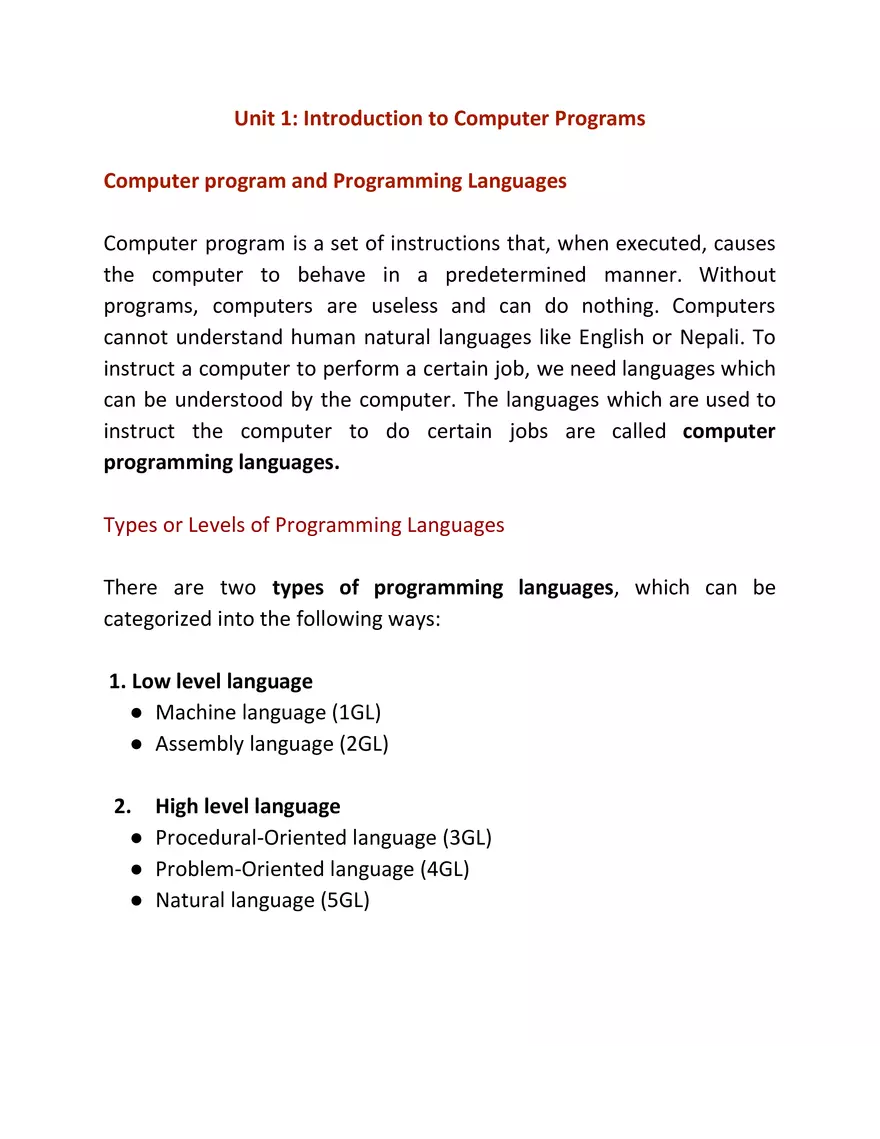 Unit 1 Introduction to Computer Programs - Page 1