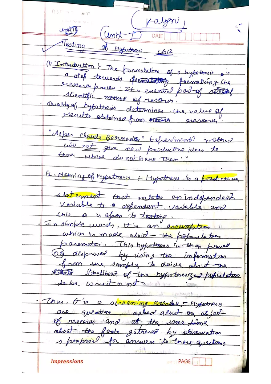 Hypothesis Testing Concepts and Theory Notes - Page 1