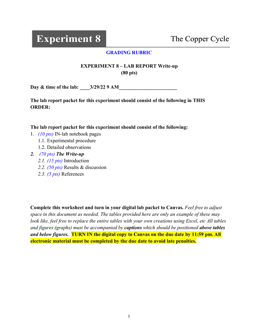 Expirement 8: The Copper Cycle - Page 1