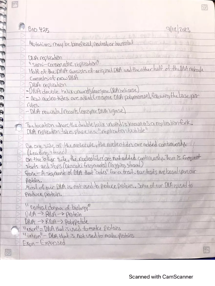 Lecture Note: Genetics, DNA Replication, and the Cell Cycle - Page 1