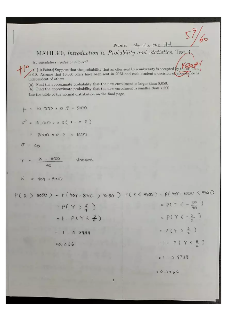 Introduction to Probability and Statistics. Test 3 - Page 1