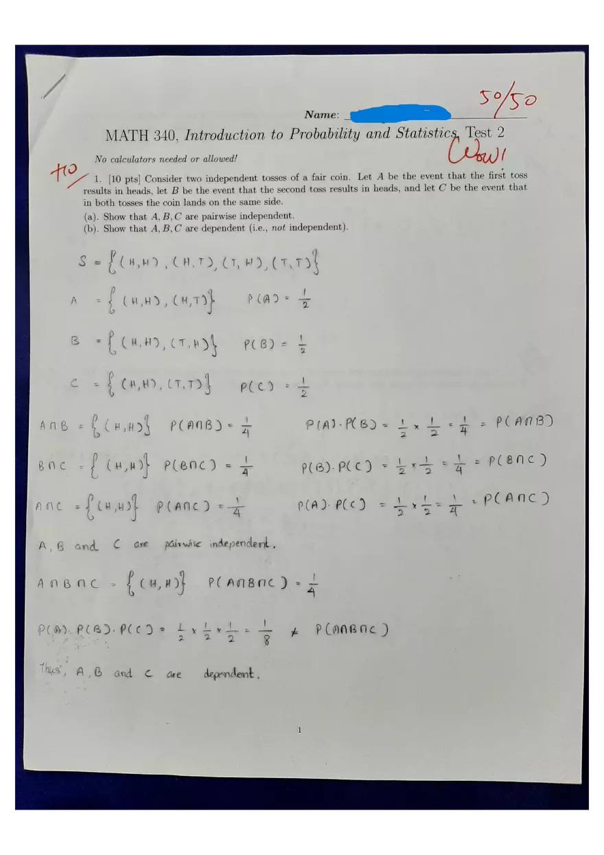 Introduction to Probability and Statistics. Test 2 - Page 1