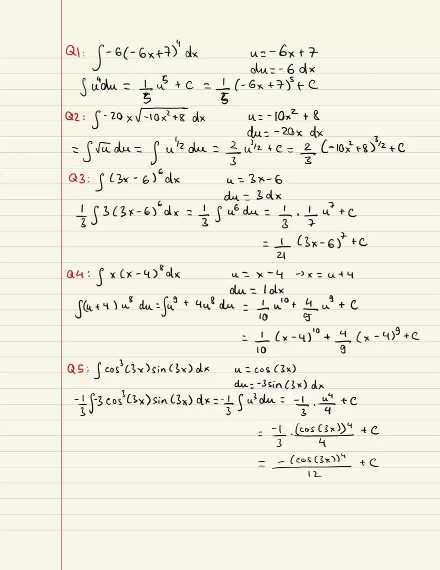 Integration By U Substitution (Homework) - Page 1