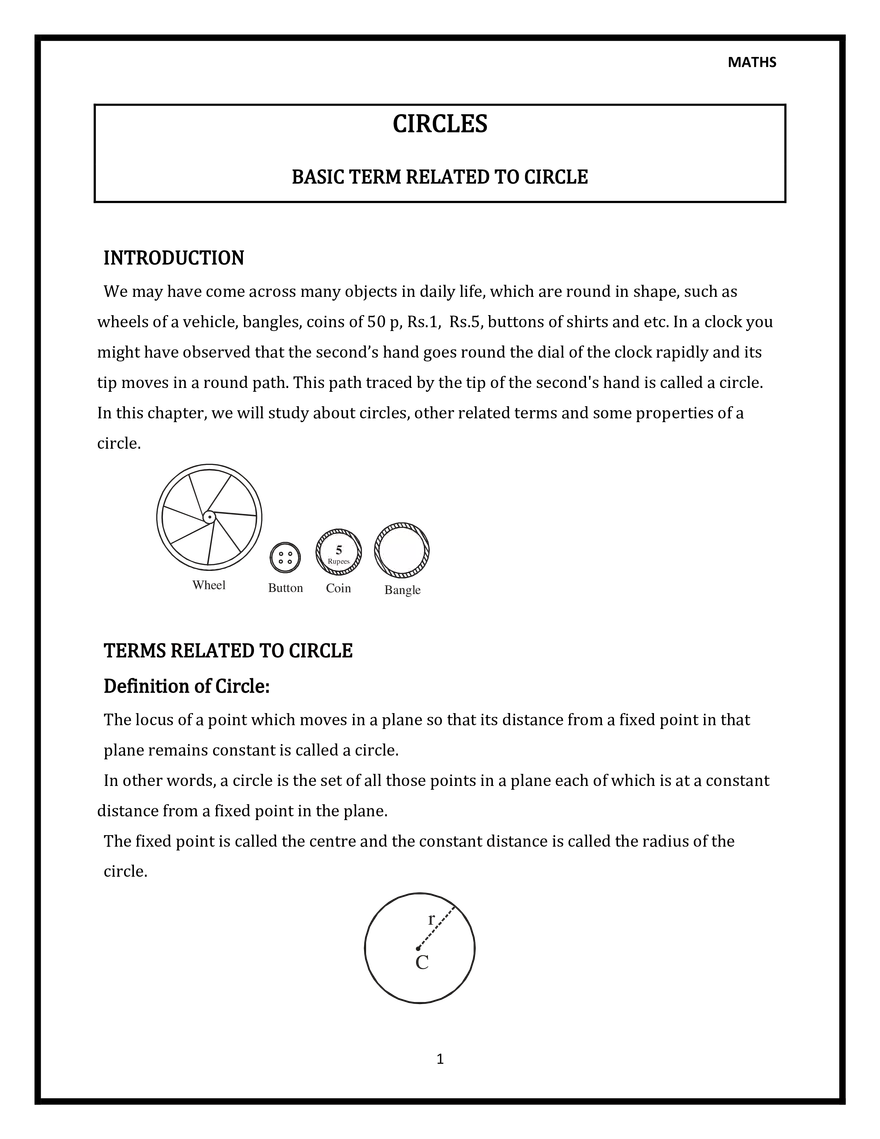 Basic Term Related to Circle - Page 1