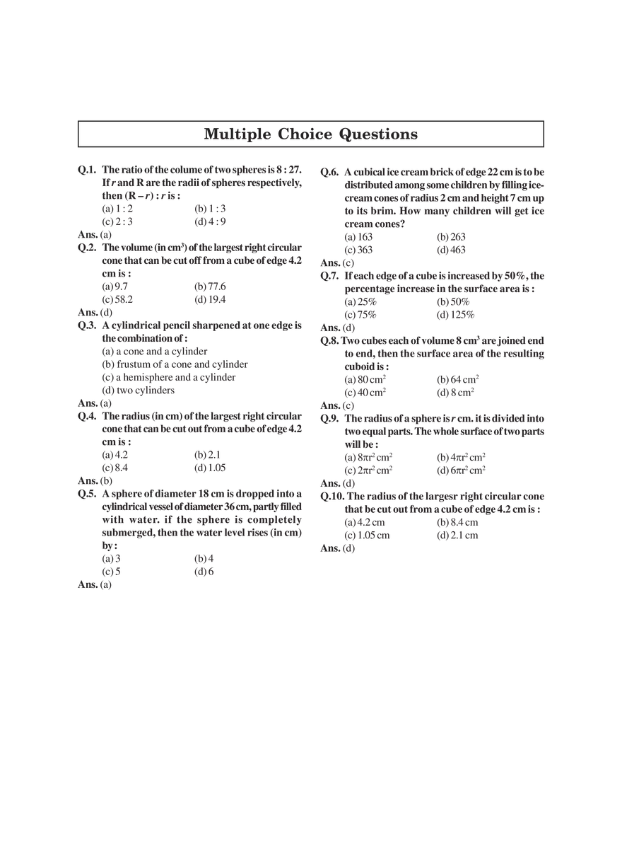 Chapter 13 Surface Areas and Volumes Exercises - Page 10