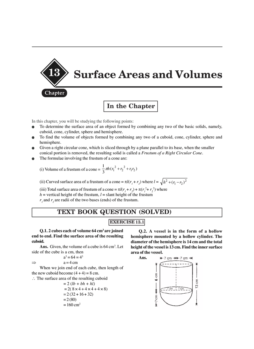 Chapter 13 Surface Areas and Volumes Exercises - Page 1