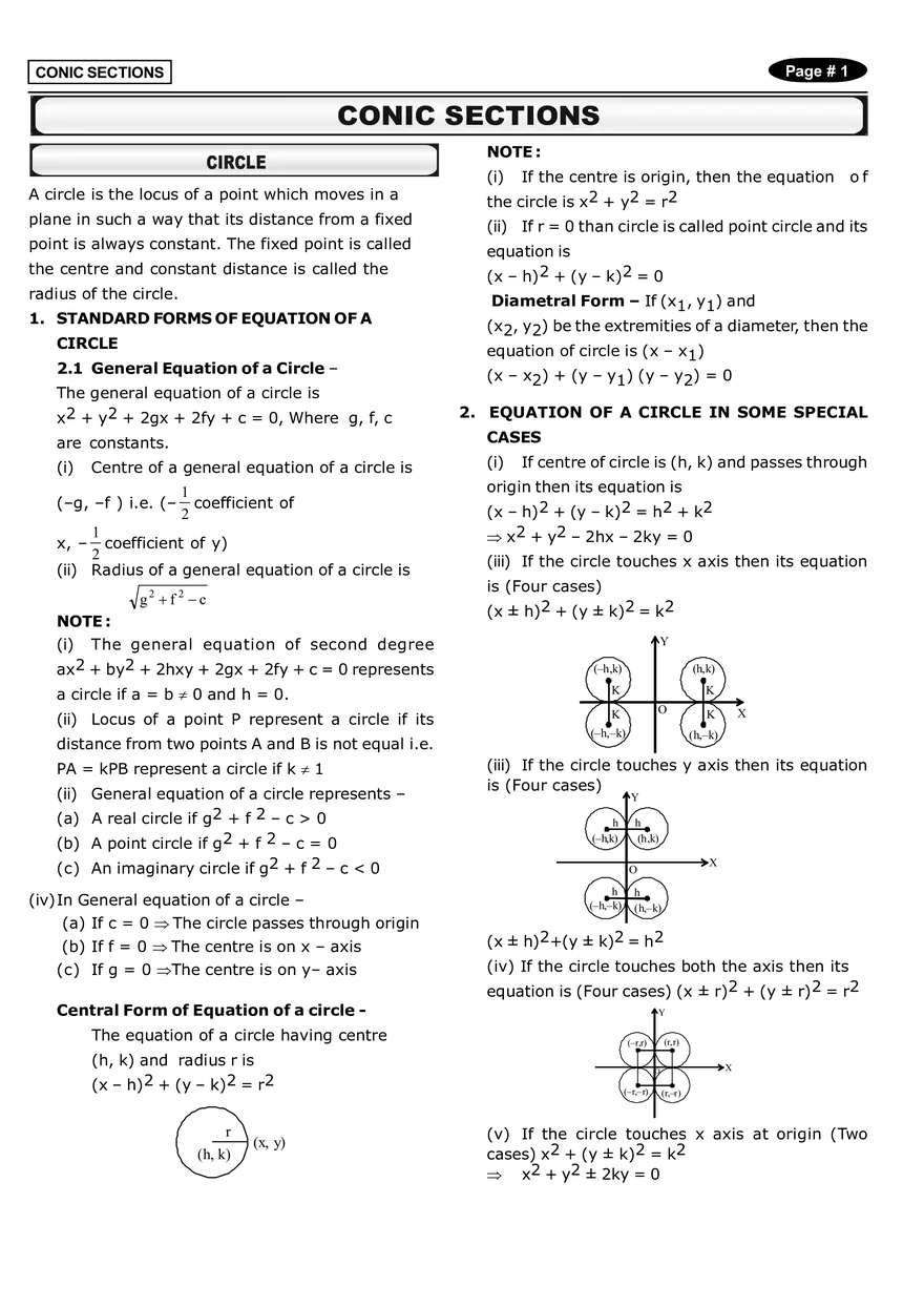 Conic Sections Answers - Page 1