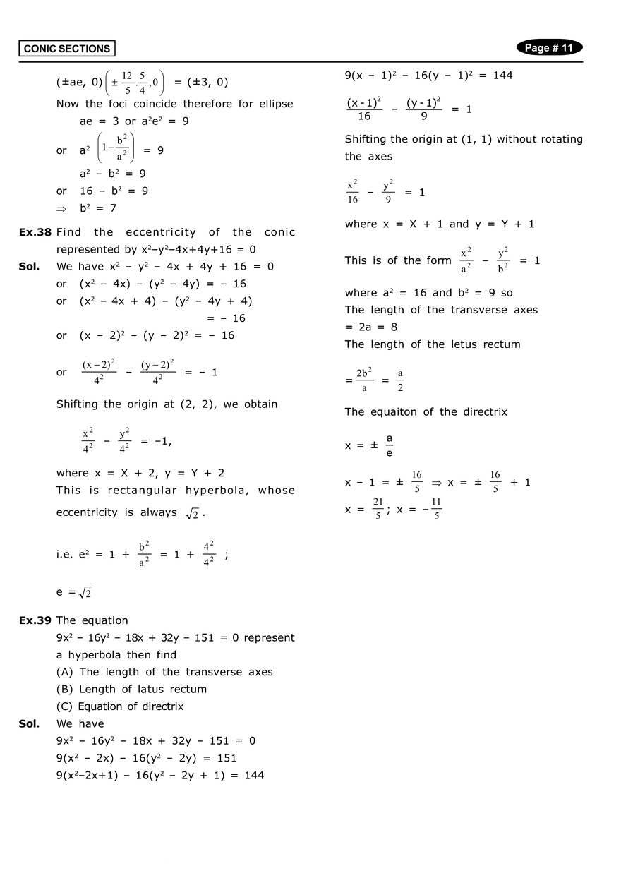 Conic Sections Answers - Page 3