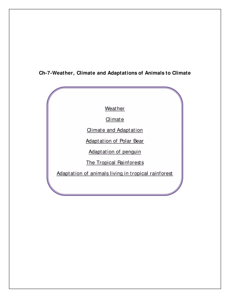 Ch-7 Weather, Climate and Adaptations of Animals to Climate - Page 1