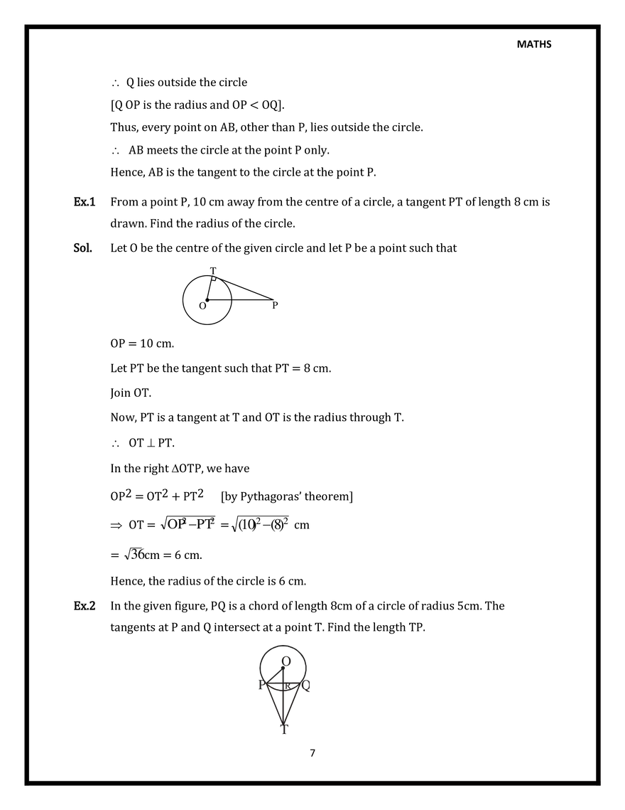 Properties of Tangent to a Circle (Theorem 1 and 2) - Page 7