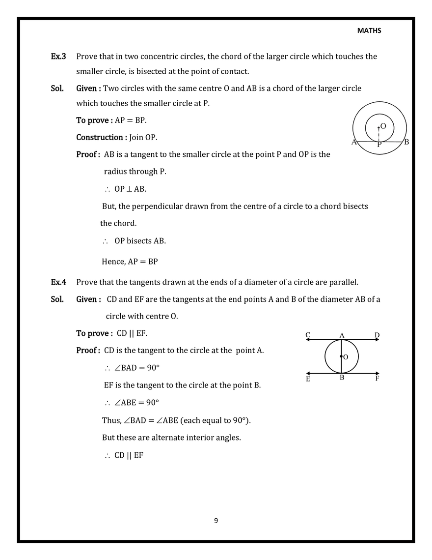 Properties of Tangent to a Circle (Theorem 1 and 2) - Page 9