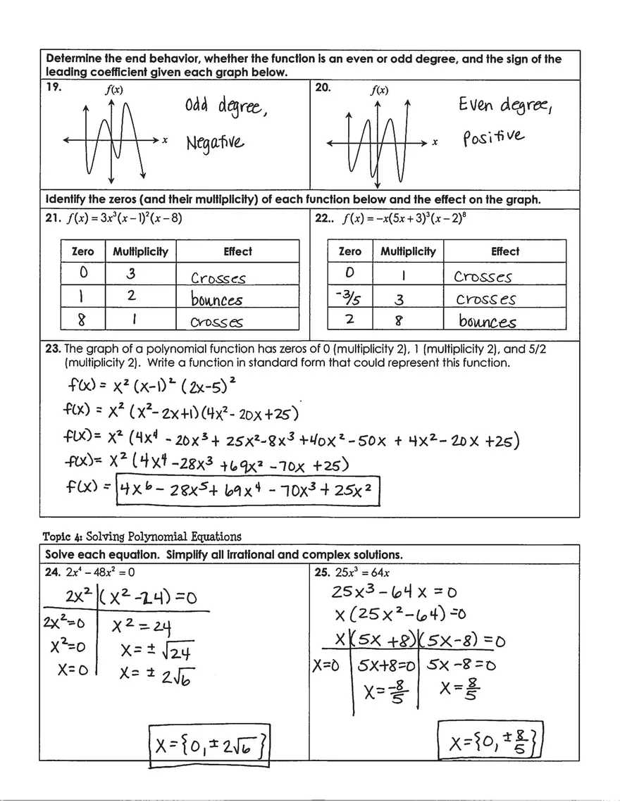 Unit 5 Test Polynomial Functions - Page 3
