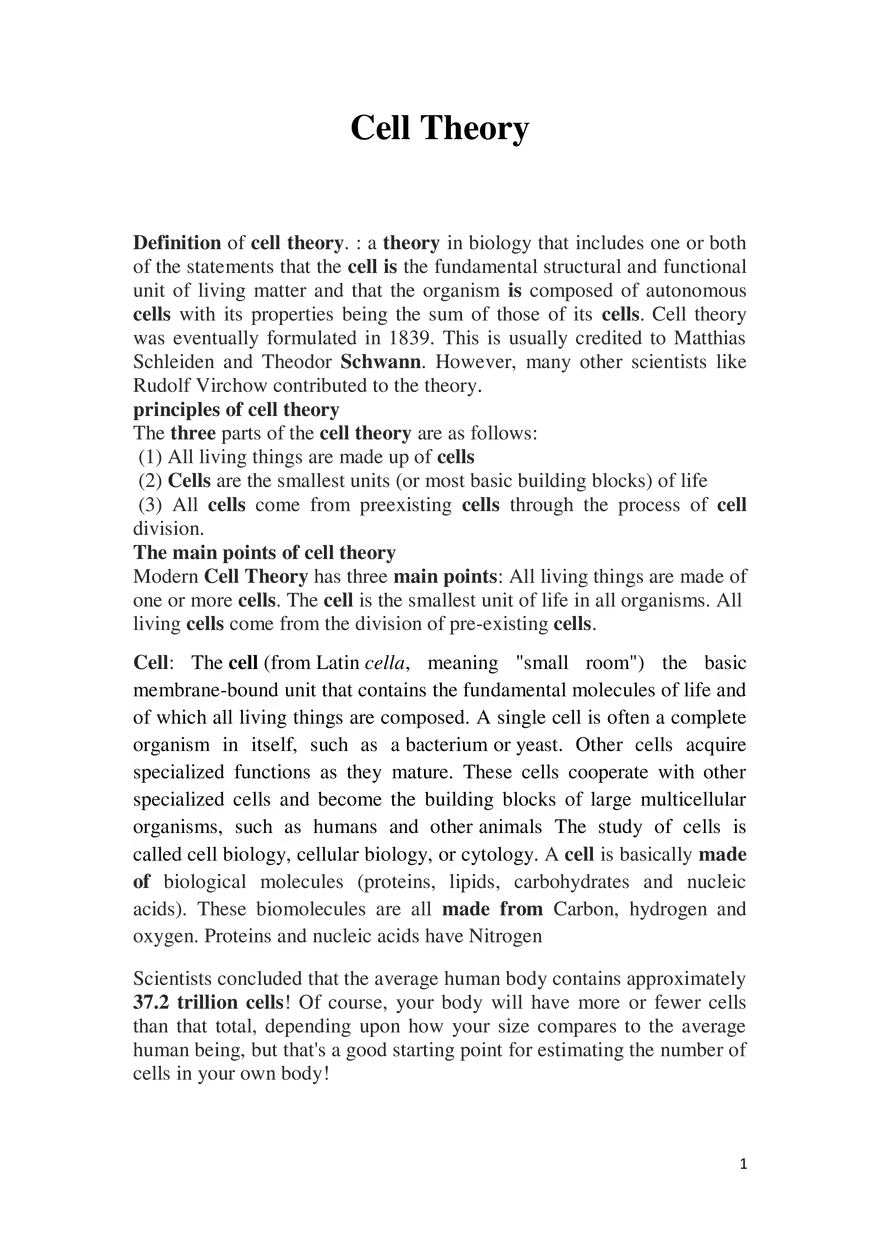 Cell Theory Questions - Page 1