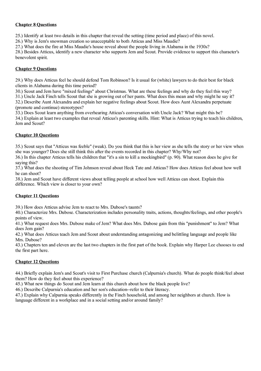 To Kill a Mockingbird Chapters 1-31 Questions - Page 2