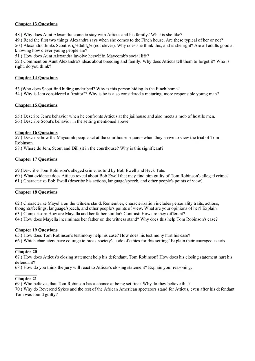 To Kill a Mockingbird Chapters 1-31 Questions - Page 3